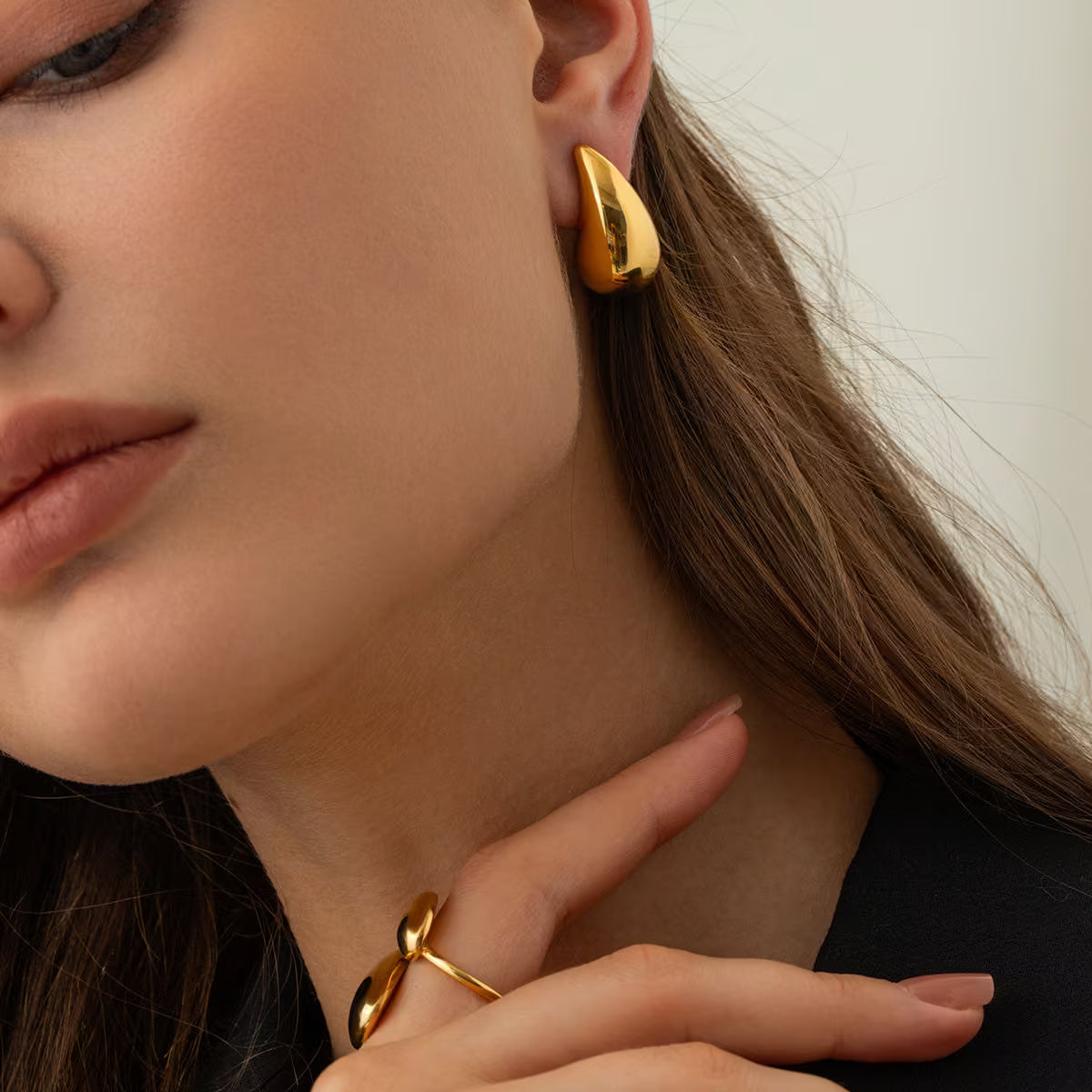 She Reaches for These Every Morning — Golden Mirror Teardrop Studs | Daily Wear