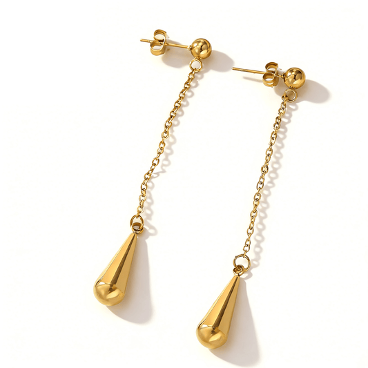Anti-Tarnish Teardrop Chain Drop Earrings | Minimal Gold tone Statement Earrings for Women