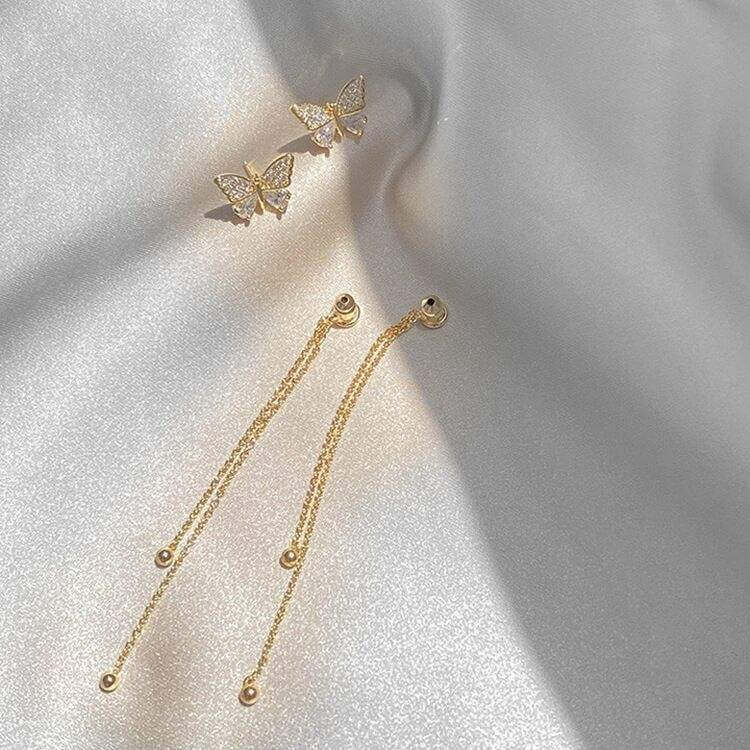 Crystal Butterfly Tassel Drop Earrings