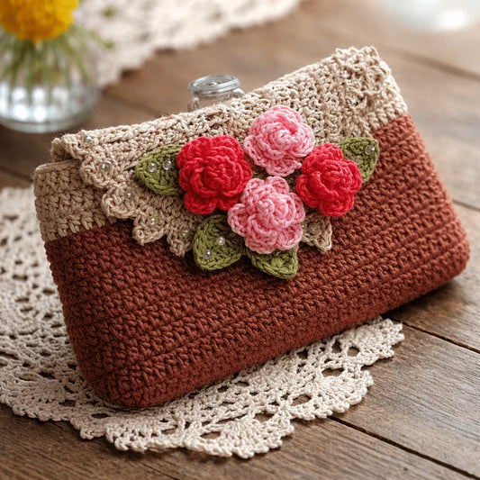 Handmade Crochet Floral Clutch Bag | Aesthetic Mini Handbag for Women - Petals & Ore