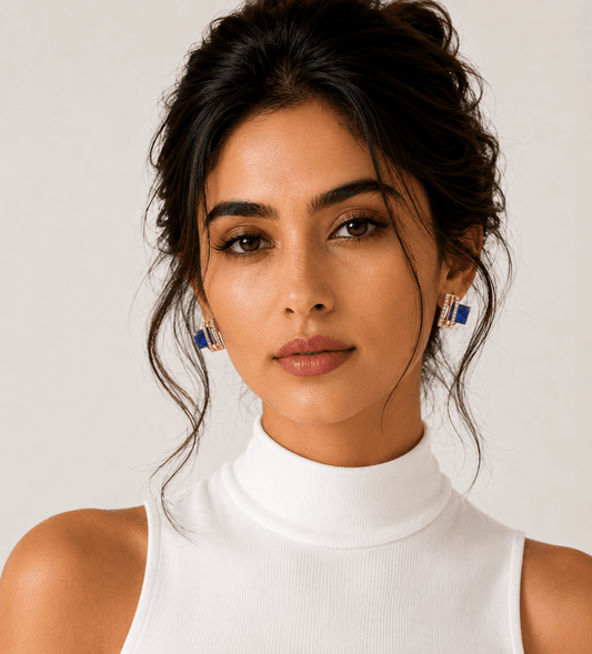 Sapphire  Royal Blue Emerald Cut Crystal Stud Earrings | Statement Earrings