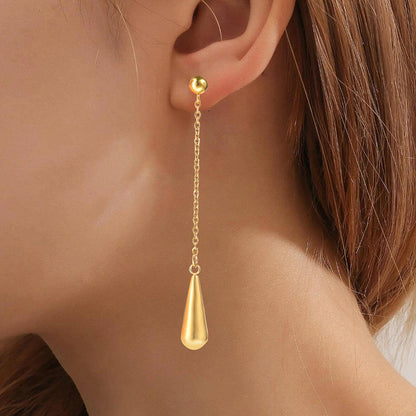 Anti-Tarnish Teardrop Chain Drop Earrings | Minimal Gold  tone Statement Earrings for Women