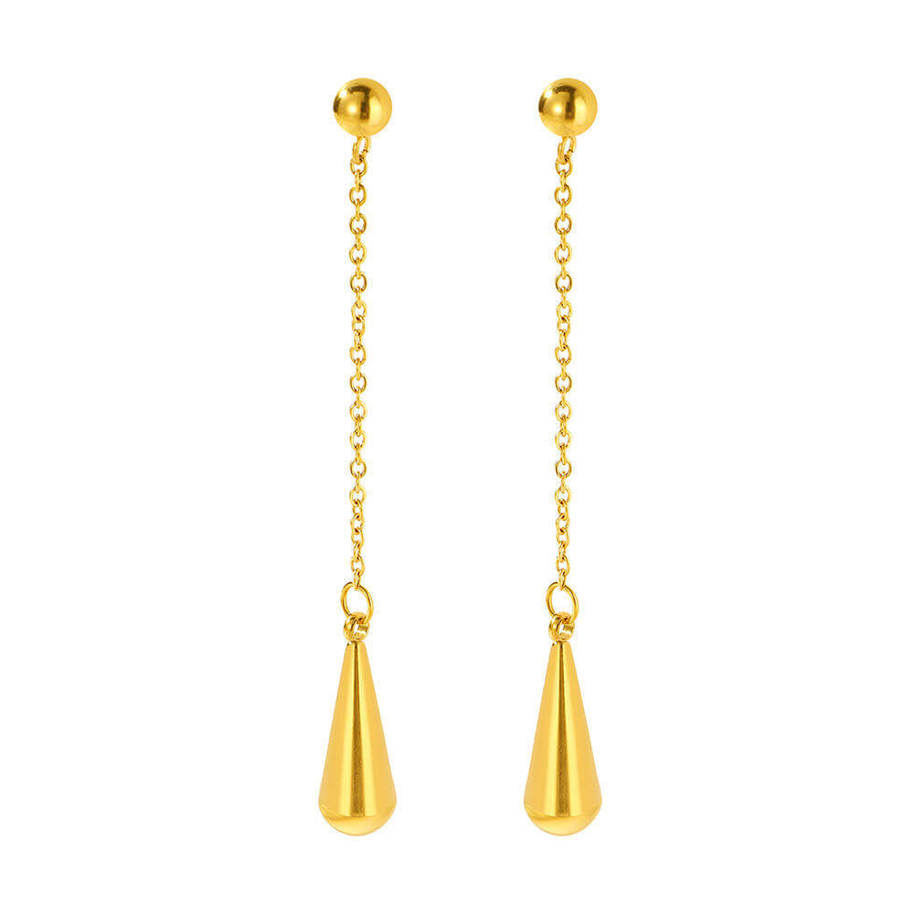 Anti-Tarnish Teardrop Chain Drop Earrings | Minimal Gold  tone Statement Earrings for Women