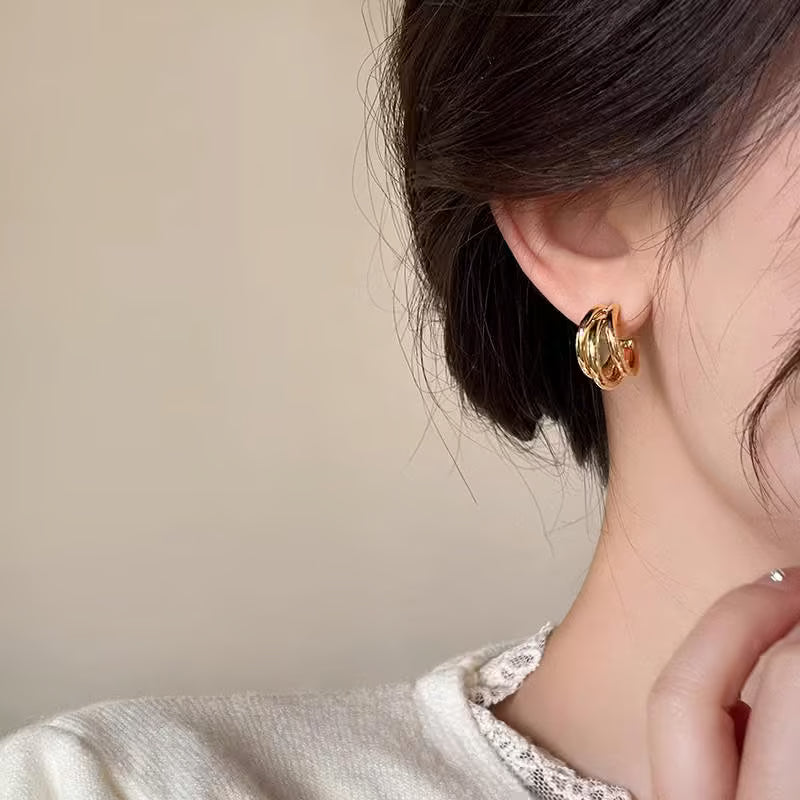Three Hoops. One Earring. Total Attention — Triple Gold Layered Hoops | Office Wear