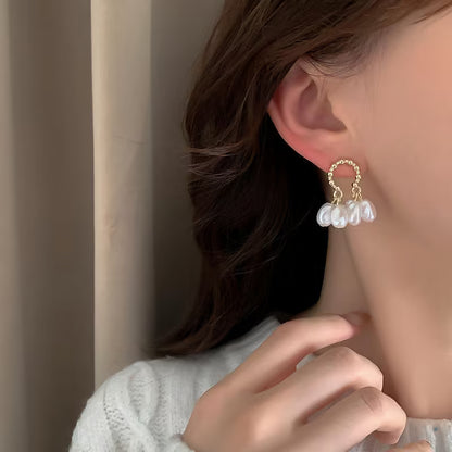 Pearl Cascade Studs | Gold Beaded Arc