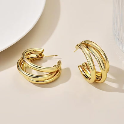 Three Hoops. One Earring. Total Attention — Triple Gold Layered Hoops | Office Wear