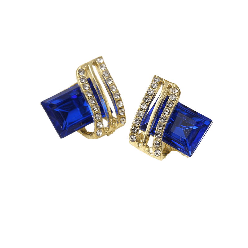 Sapphire  Royal Blue Emerald Cut Crystal Stud Earrings | Statement Earrings