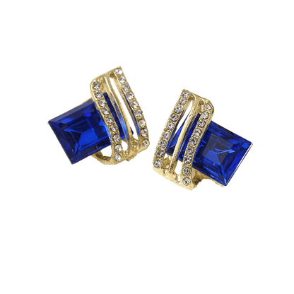 Sapphire  Royal Blue Emerald Cut Crystal Stud Earrings | Statement Earrings