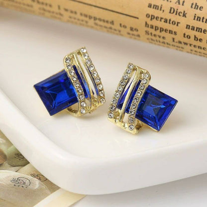 Sapphire  Royal Blue Emerald Cut Crystal Stud Earrings | Statement Earrings