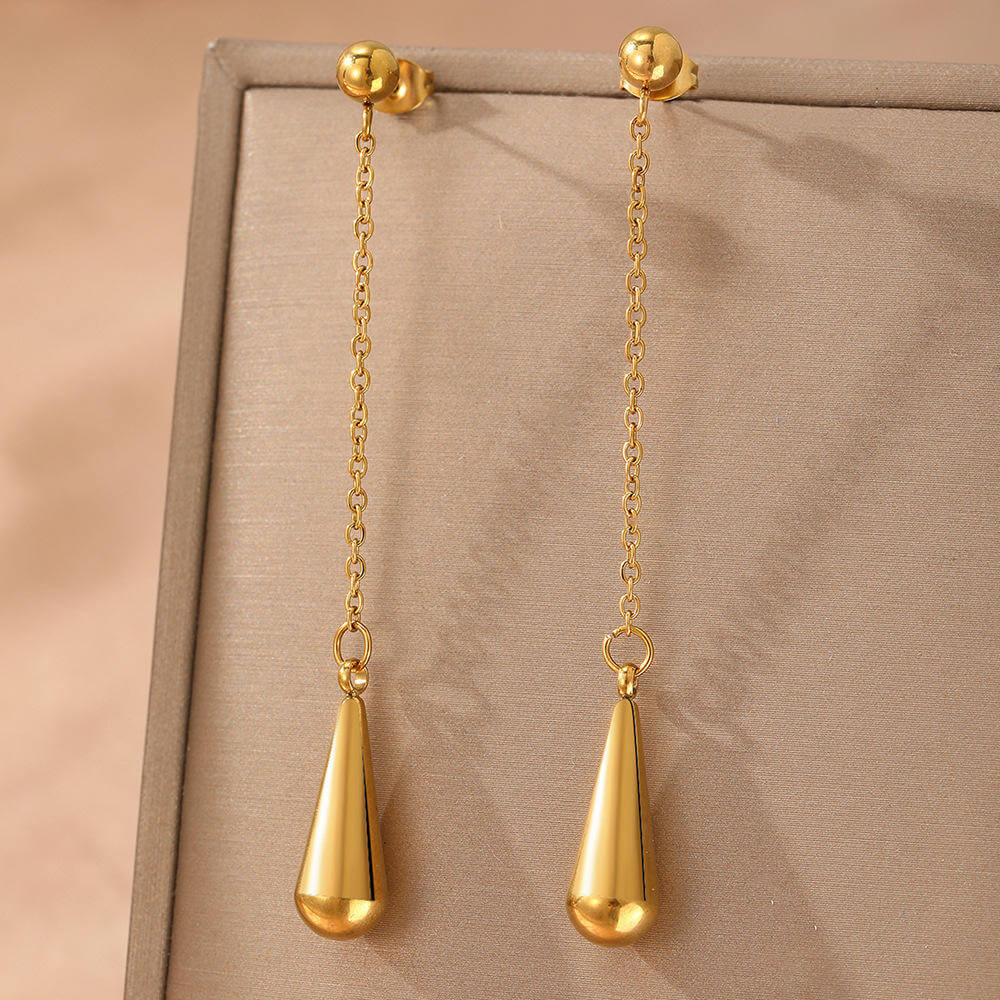 Anti-Tarnish Teardrop Chain Drop Earrings | Minimal Gold  tone Statement Earrings for Women