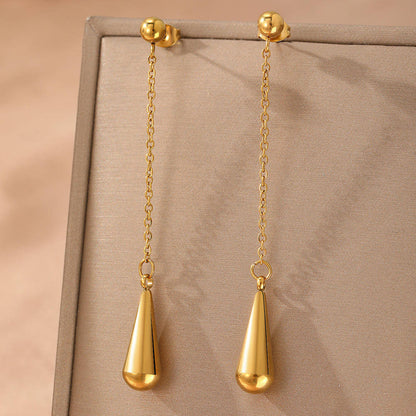 Anti-Tarnish Teardrop Chain Drop Earrings | Minimal Gold  tone Statement Earrings for Women