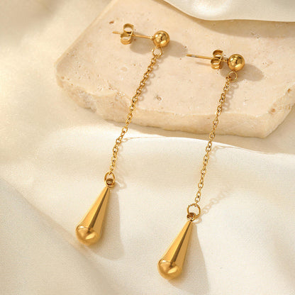 Anti-Tarnish Teardrop Chain Drop Earrings | Minimal Gold  tone Statement Earrings for Women
