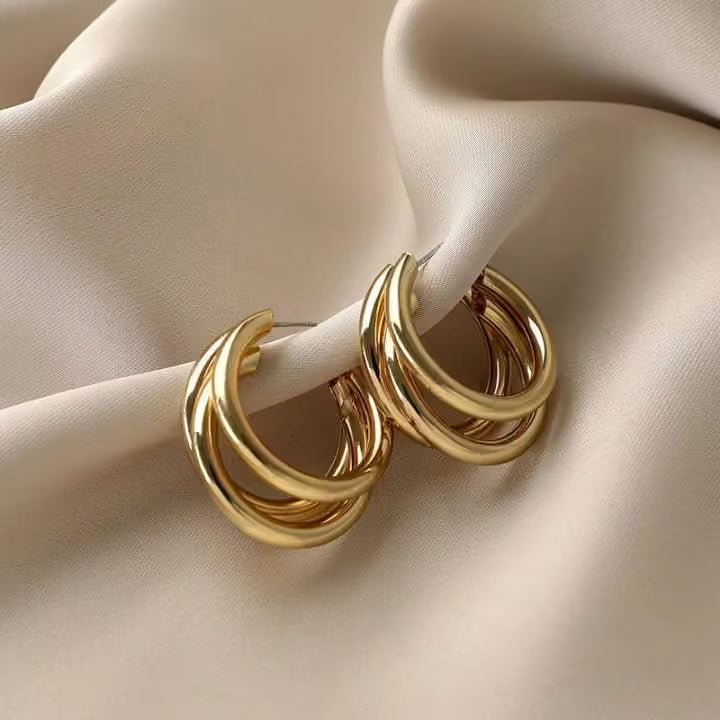 Three Hoops. One Earring. Total Attention — Triple Gold Layered Hoops | Office Wear