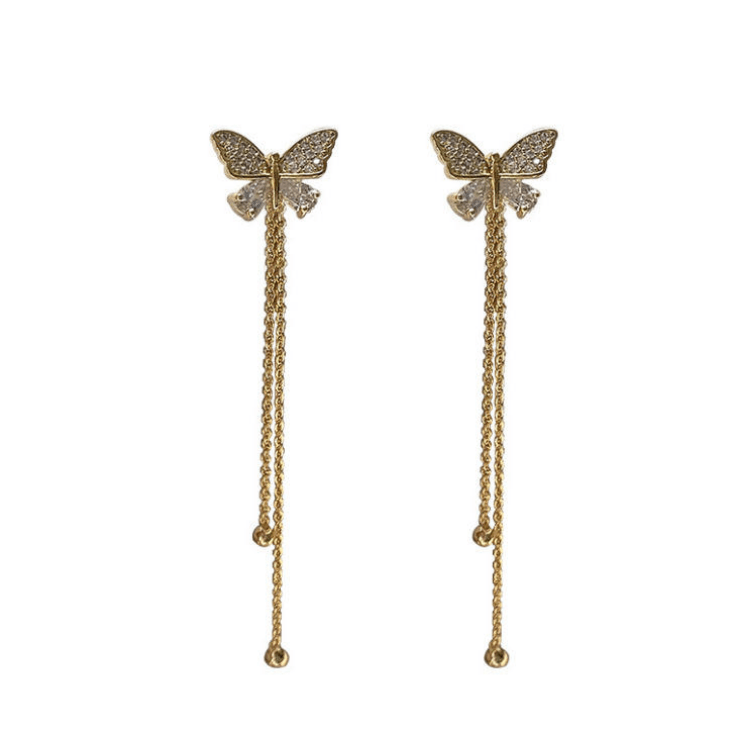 Crystal Butterfly Tassel Drop Earrings