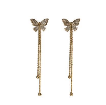 Crystal Butterfly Tassel Drop Earrings