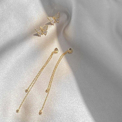 Crystal Butterfly Tassel Drop Earrings