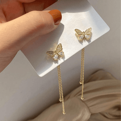 Crystal Butterfly Tassel Drop Earrings