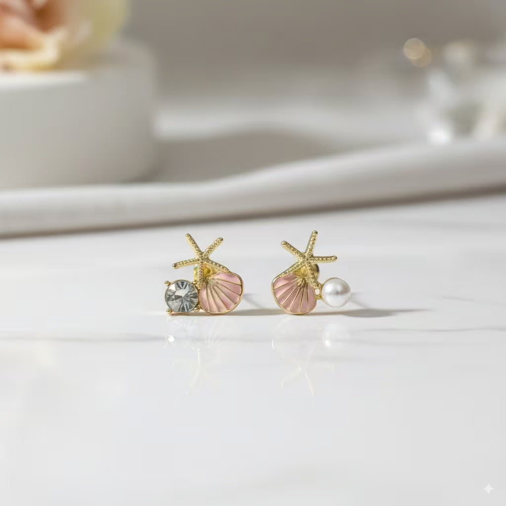 Starfish Pearl Stud Earrings for Women – Beach Shell Earrings Daily Wear