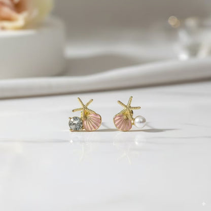 Starfish Pearl Stud Earrings for Women – Beach Shell Earrings Daily Wear