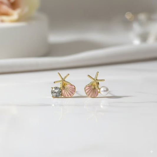 Starfish Pearl Stud Earrings for Women – Beach Shell Earrings Daily Wear