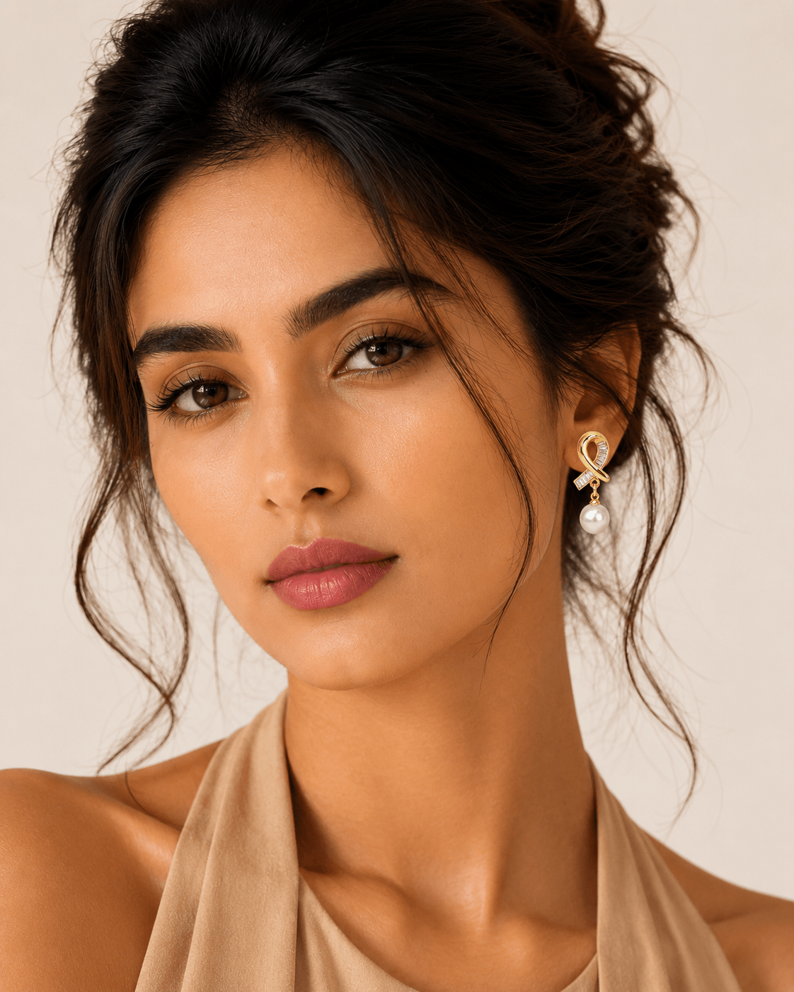 Aurielle Pearl Ribbon Drop Earrings | Anti-Tarnish Golden Finish