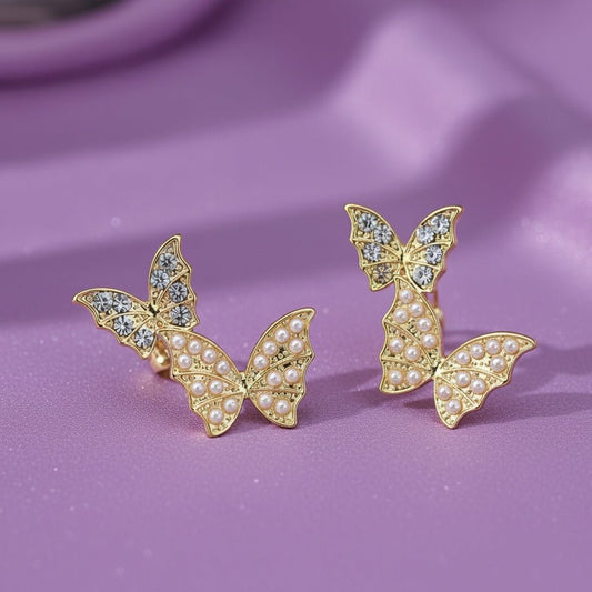 Butterfly Earrings For Women & Girls | Dual Butterfly lightweight earring for Women & Girls - Petals & Ore