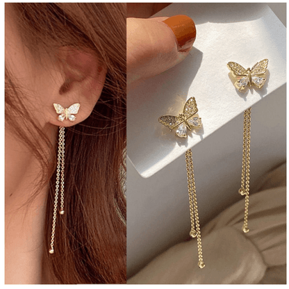 Crystal Butterfly Tassel Drop Earrings