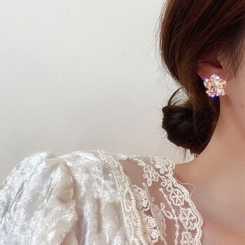 Cherry Blossom Crystal Flower Stud Earrings - Petals & Ore