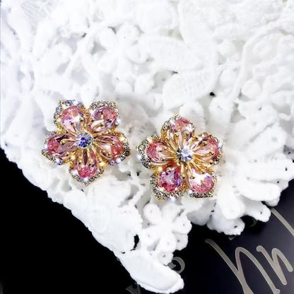 Cherry Blossom Crystal Flower Stud Earrings - Petals & Ore