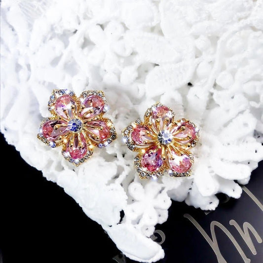 Cherry Blossom Crystal Flower Stud Earrings - Petals & Ore