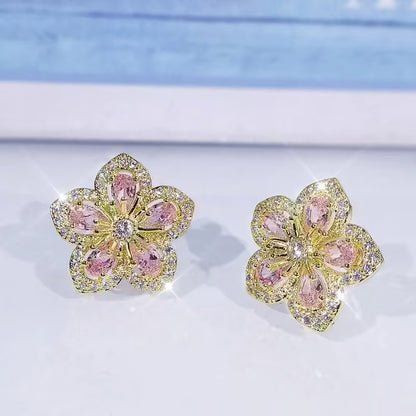 Cherry Blossom Crystal Flower Stud Earrings - Petals & Ore