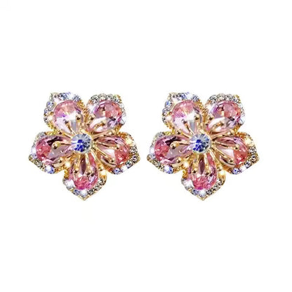 Cherry Blossom Crystal Flower Stud Earrings - Petals & Ore