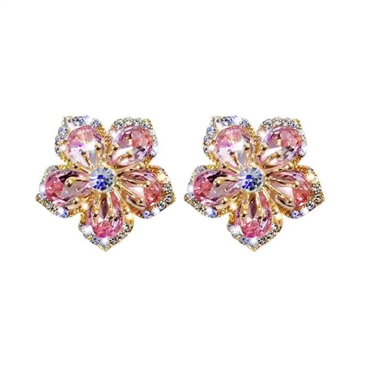 Cherry Blossom Crystal Flower Stud Earrings - Petals & Ore