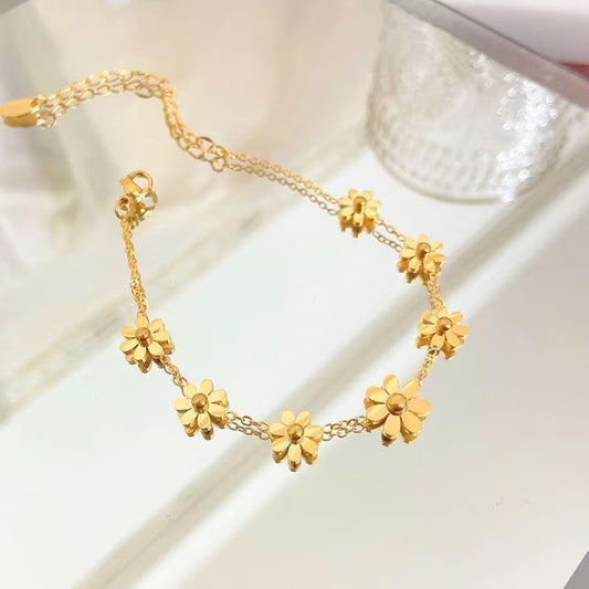 demi fine bracelet, floral charm bracelet, gold toned bracelet women, everyday bracelet India, minimalist bracelet, flower bracelet dainty - Petals & Ore