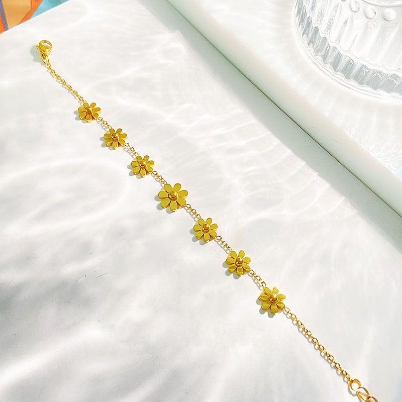 demi fine bracelet, floral charm bracelet, gold toned bracelet women, everyday bracelet India, minimalist bracelet, flower bracelet dainty - Petals & Ore