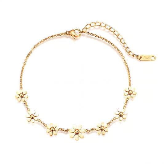 demi fine bracelet, floral charm bracelet, gold toned bracelet women, everyday bracelet India, minimalist bracelet, flower bracelet dainty - Petals & Ore
