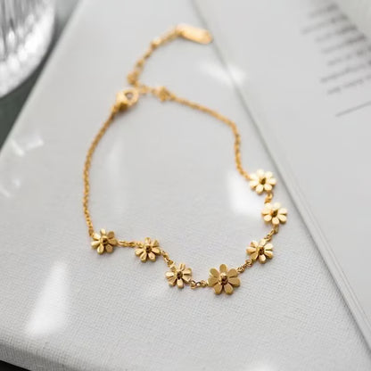 demi fine bracelet, floral charm bracelet, gold toned bracelet women, everyday bracelet India, minimalist bracelet, flower bracelet dainty - Petals & Ore