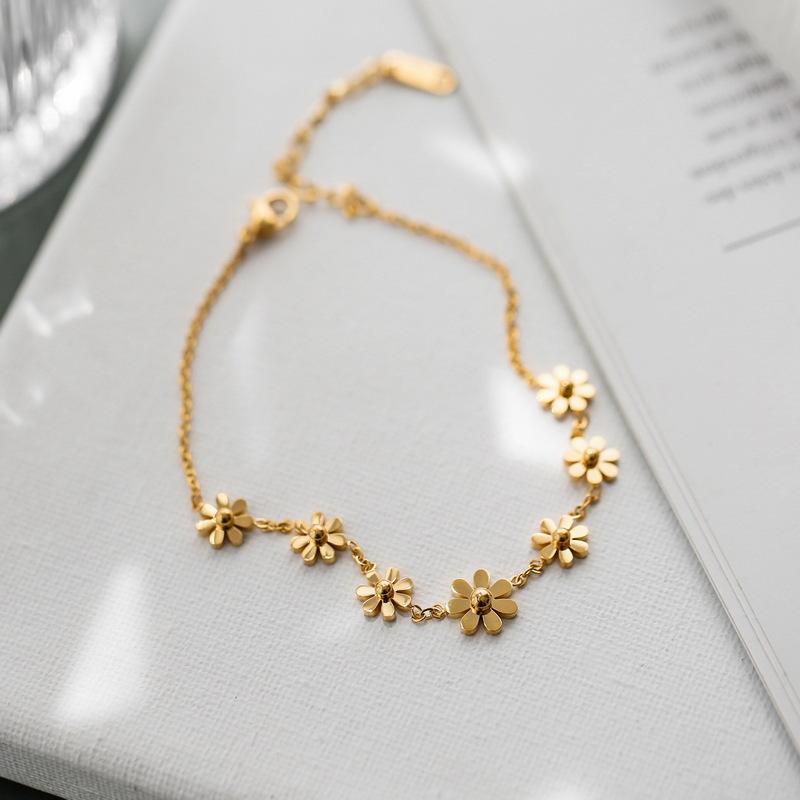 demi fine bracelet, floral charm bracelet, gold toned bracelet women, everyday bracelet India, minimalist bracelet, flower bracelet dainty - Petals & Ore
