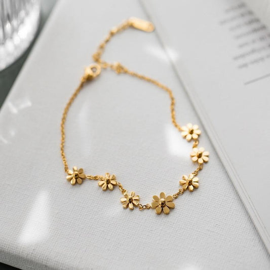 demi fine bracelet, floral charm bracelet, gold toned bracelet women, everyday bracelet India, minimalist bracelet, flower bracelet dainty - Petals & Ore