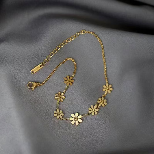 demi fine bracelet, floral charm bracelet, gold toned bracelet women, everyday bracelet India, minimalist bracelet, flower bracelet dainty - Petals & Ore