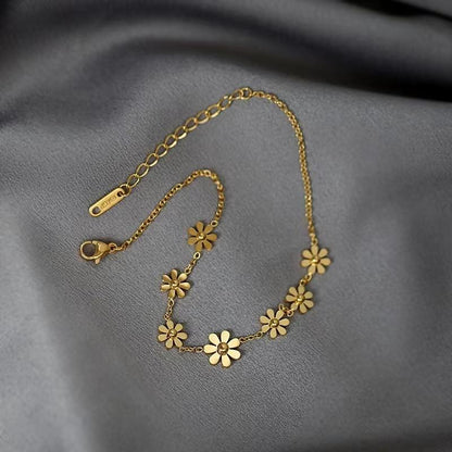 demi fine bracelet, floral charm bracelet, gold toned bracelet women, everyday bracelet India, minimalist bracelet, flower bracelet dainty - Petals & Ore