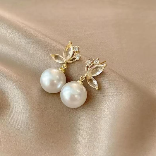 Floral Pearl Drop Earrings - Petals & Ore