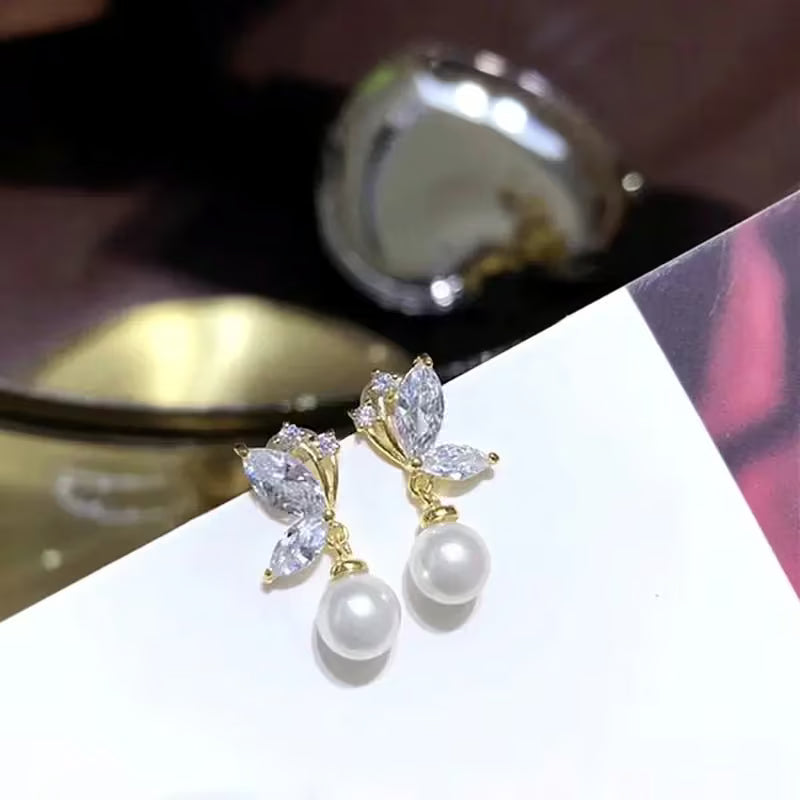Floral Pearl Drop Earrings | Crystal Drop Pearl Earrings for Women | Elegant Floral Design | Lightweight Daily Wear - Petals & Ore