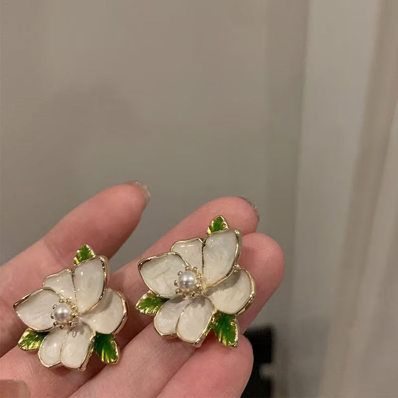Floral Pearl Stud Earrings for Women Elegant Daily Wear Small Earrings - Petals & Ore