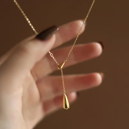 Gold tone y necklace, y necklace for women, drop pendant necklace, minimal necklace women, long necklace for women - Petals & Ore