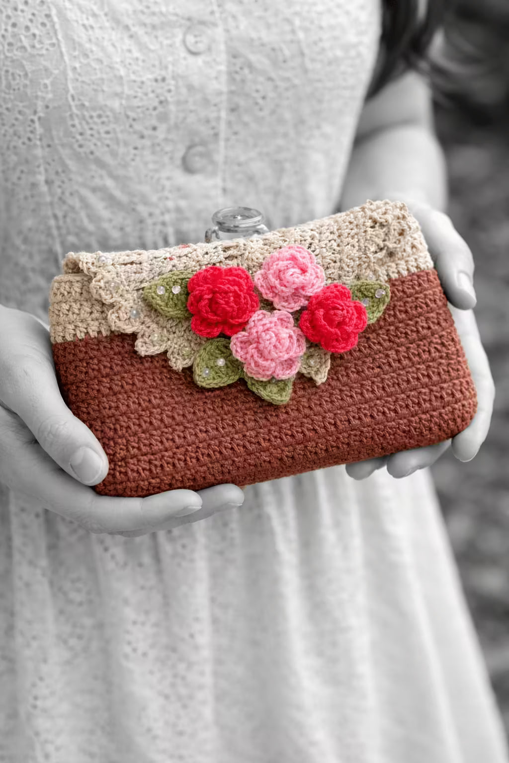 Handmade Crochet Floral Clutch Bag | Aesthetic Mini Handbag for Women - Petals & Ore