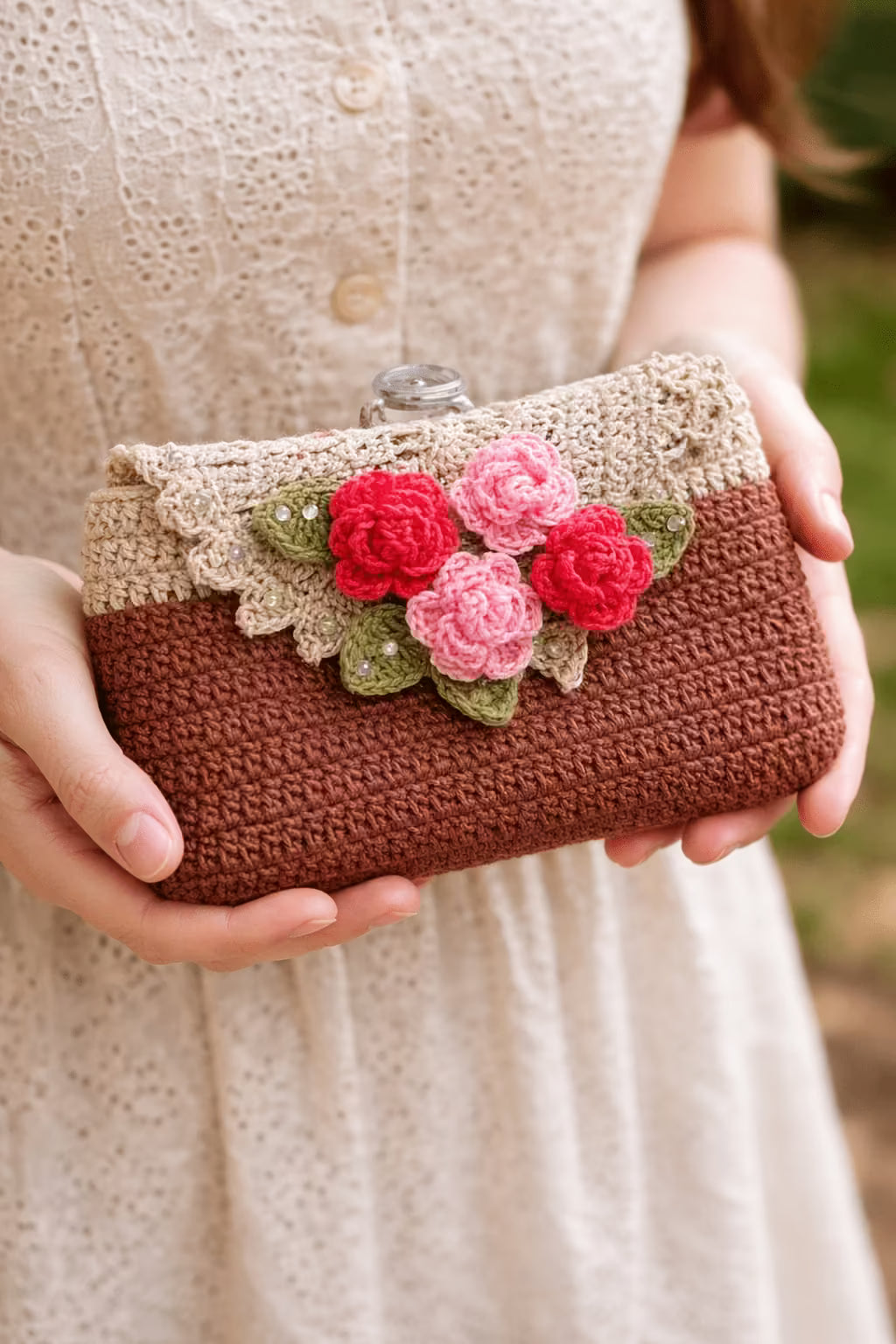 Handmade Crochet Floral Clutch Bag | Aesthetic Mini Handbag for Women - Petals & Ore