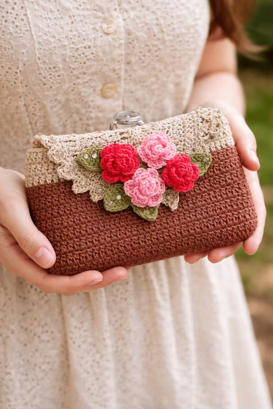 Handmade Crochet Floral Clutch Bag | Aesthetic Mini Handbag for Women - Petals & Ore