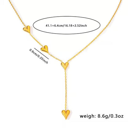 Multi Heart Lariat Necklace — Delicate Chain with Puffy Heart Charms - Petals & Ore