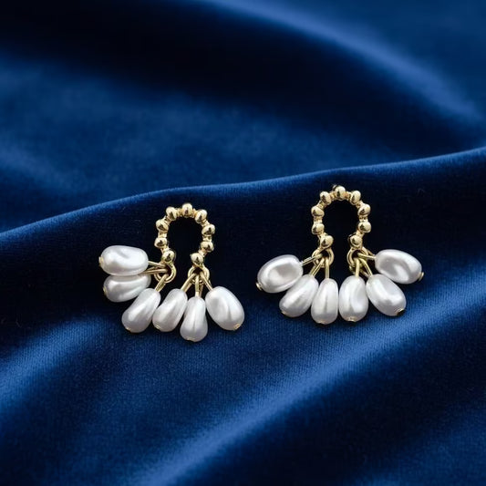 Pearl Dangler Earrings for Women Gold Tone Drop Earrings - Petals & Ore